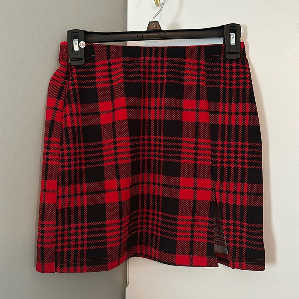 Shein red plaid mini skirt